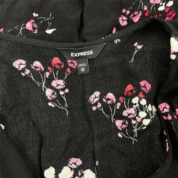 Express Floral Printed Ruffle Faux Wrap Mini Dress Black Size XS - Picture 7 of 7